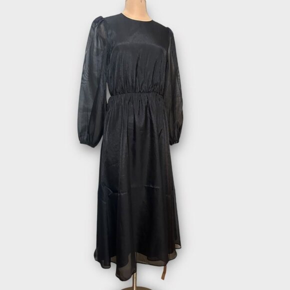 NWT Reformation Meesha Dress 6 Black Sheer Open Back NEW $378 Midi - Picture 13 of 14